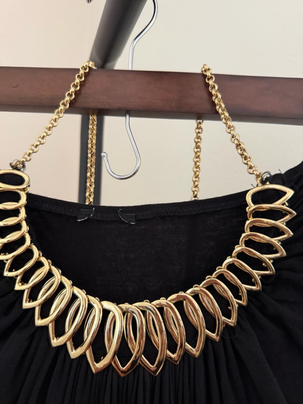 Sky Black Halter Maxi Dress with Gold Neck Detail - Picture 3 of 7
